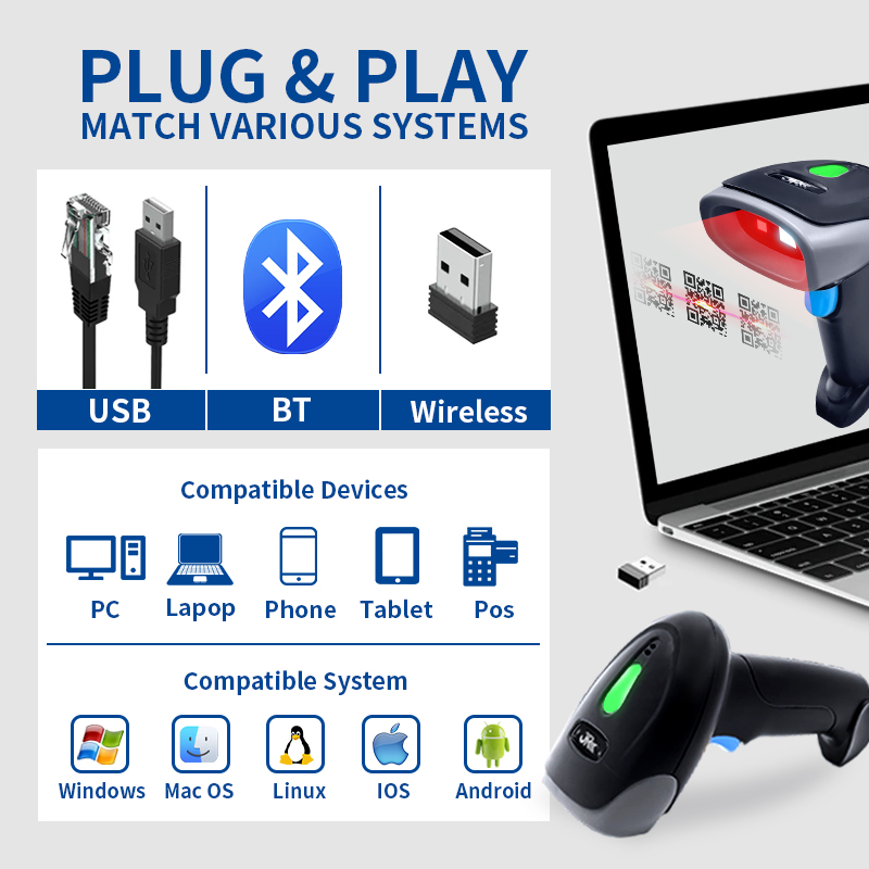 Handheld Wired 1D 2D Qr Bar Co - Wireless Barcode Scanner 2D Qr Laser review and price