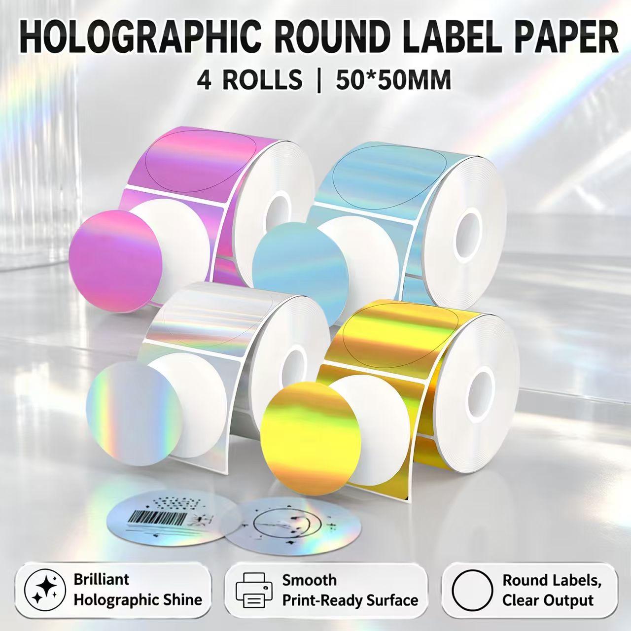 4 Rolls of Full-Color Laser Ho - Round Sticker Thermal Labels Colored review and price